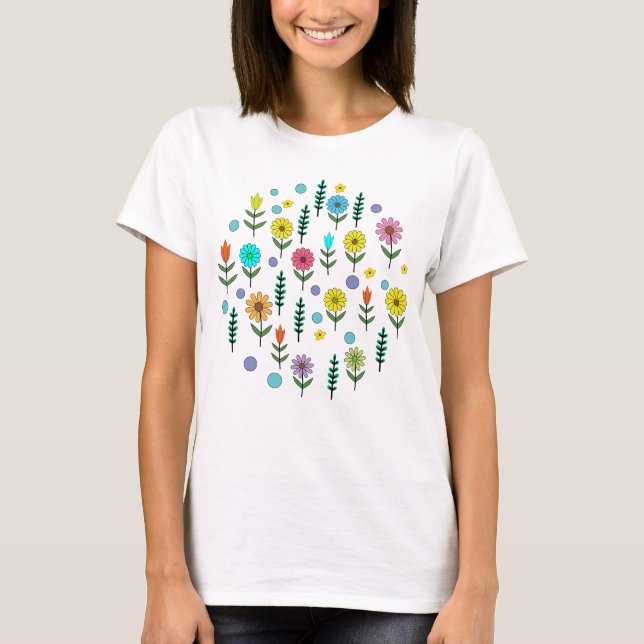 CAMISETA FLORES COLORIDOS TELÉFONOS (Anverso)