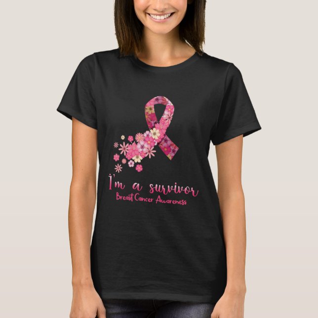 Camiseta Flores Corazón, soy sobreviviente de cáncer de mam (Anverso)
