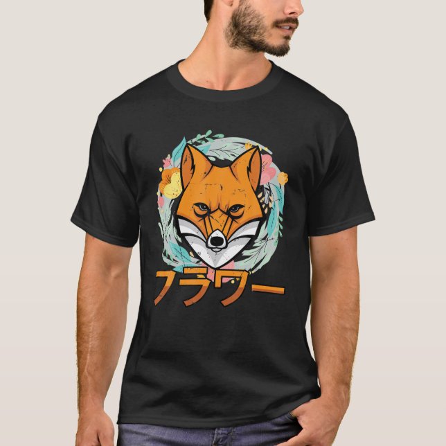 Camiseta Flores - Corte Kawaii Anime Fox - Estéthet japonés (Anverso)
