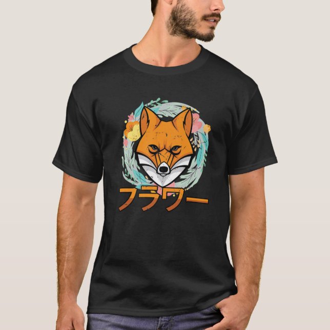 Camiseta Flores - Corte Kawaii Anime Fox - Estéthet japonés (Anverso)