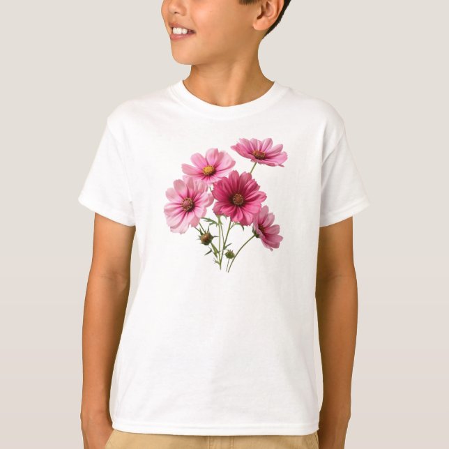 Camiseta Flores Cosmos rosadas (Anverso)
