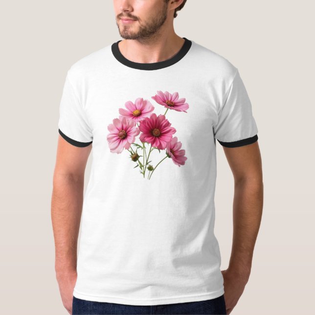 Camiseta Flores Cosmos rosadas (Anverso)