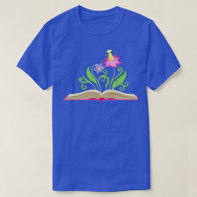 Camiseta Flores creciendo a partir del amante del libro ama (Diseño del anverso)