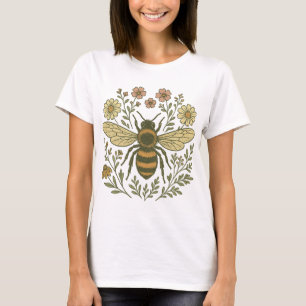Camiseta Flores de abeja y silvestres de época Nat botáni