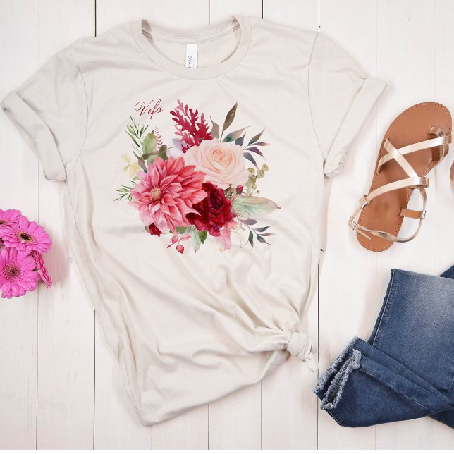 Camiseta Flores de acuarela botánica Rubor de moda (Subido por el creador)