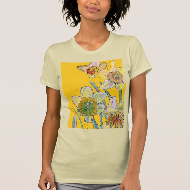 Camiseta Flores de acuarela de Daffodil Pintado Floral (Anverso)
