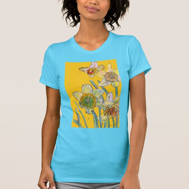 Camiseta Flores de acuarela de Daffodil Pintado Floral T-Sh (Anverso)