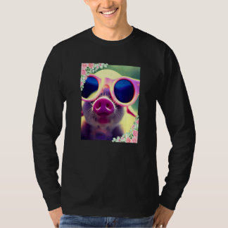 Camiseta Flores de acuarela y cerdo con gafas de sol Lindos