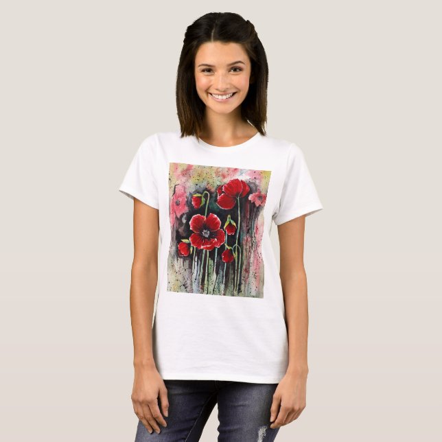 Camiseta Flores De Adormidera En Acuarela (Anverso completo)