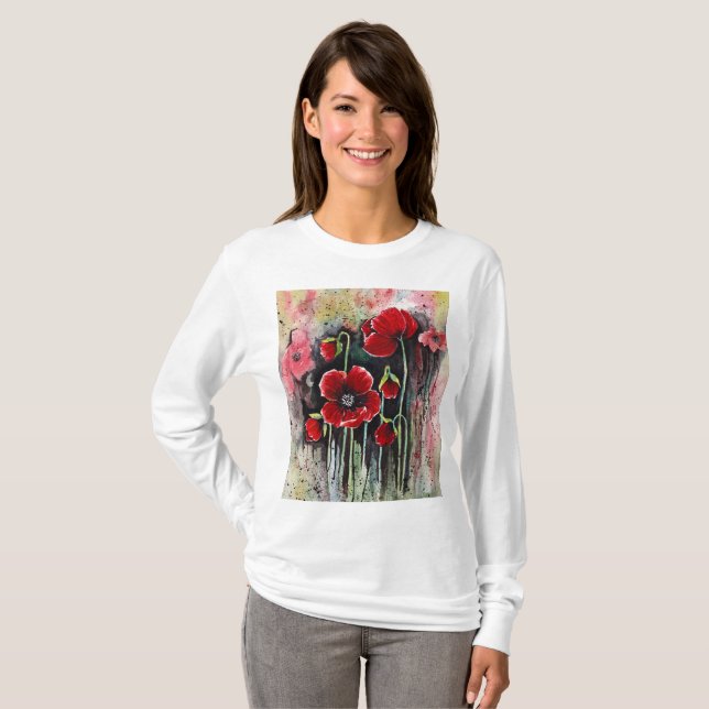 Camiseta Flores De Adormidera En Acuarela (Anverso completo)