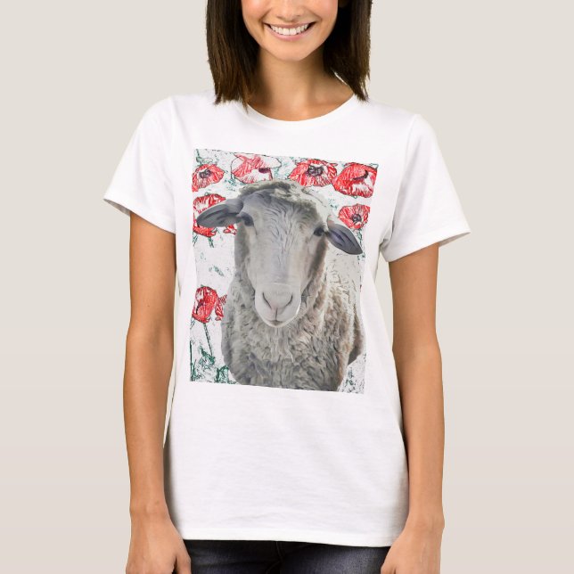 Camiseta Flores de adormidera roja de animales de oveja de  (Anverso)