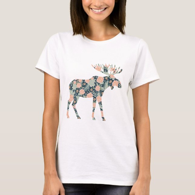 Camiseta Flores de alce de bosque forestal invernal moderno (Anverso)