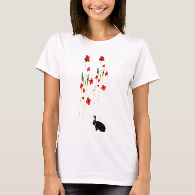 Camiseta Flores de amapola conejo conejo conejo (Anverso)