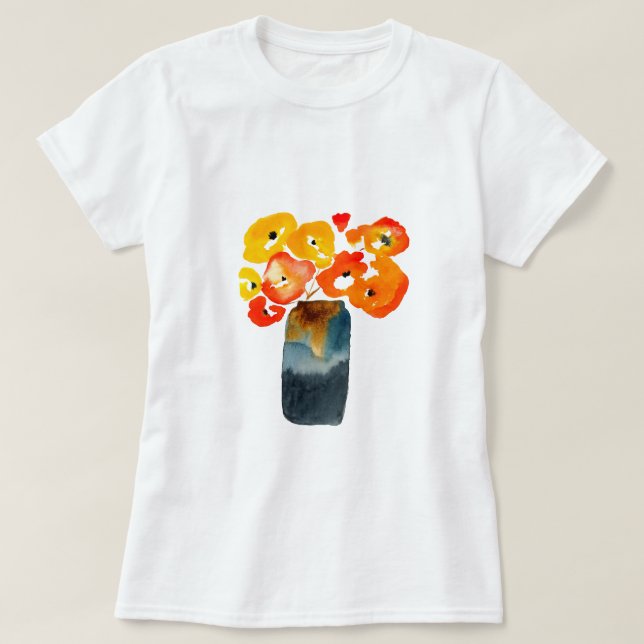 Camiseta Flores de amapola naranja acuarela (Diseño del anverso)