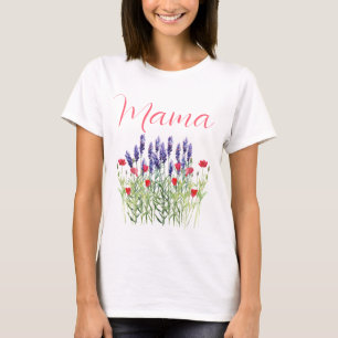 Camiseta flores de amapola rojas y lavanda morada de MAMA