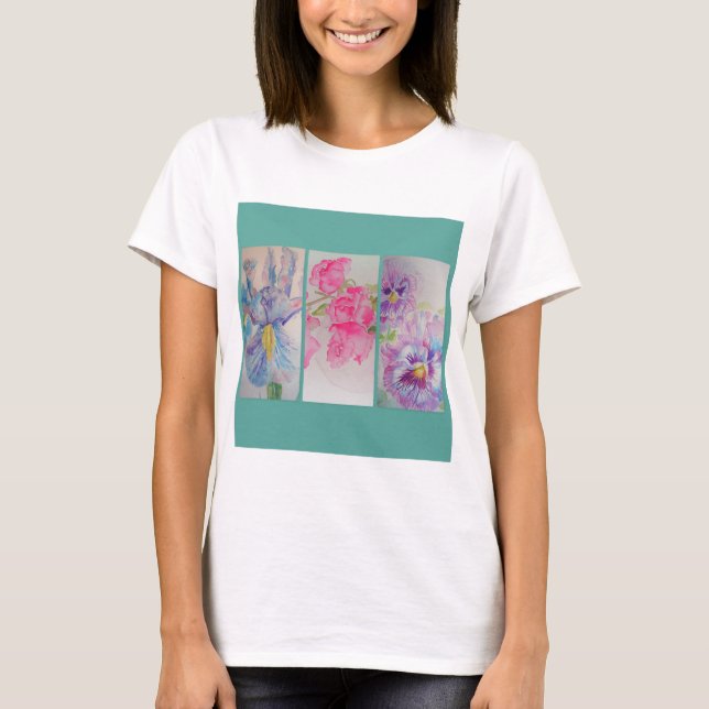 Camiseta Flores de amor Floral acuarela Turquesa T Shirt (Anverso)