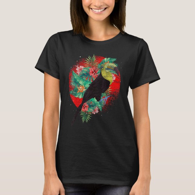 Camiseta Flores de animales tropicales Lluvia Floral de ave (Anverso)