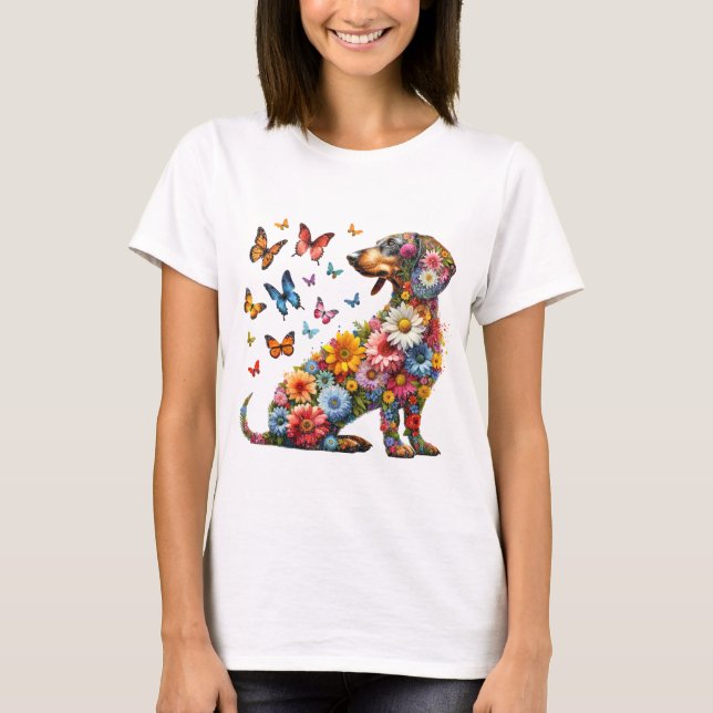 Camiseta Flores de arcoiris de cachorro de Unicornio (Anverso)