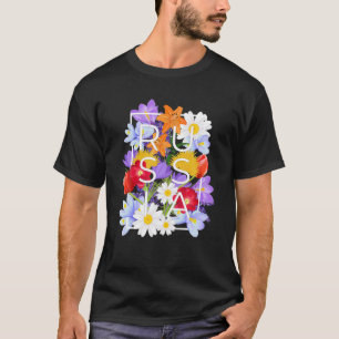 Camiseta Flores De Arte De Palabra De Rusia - Orgullo Ruso