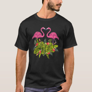 Camiseta Flores De Aves Tropicales Flamingo Lover Pink F