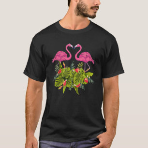 Camiseta Flores De Aves Tropicales Flamingo Lover Pink F
