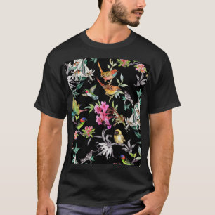 Camiseta Flores de aves tropicales: Patrón acuarela