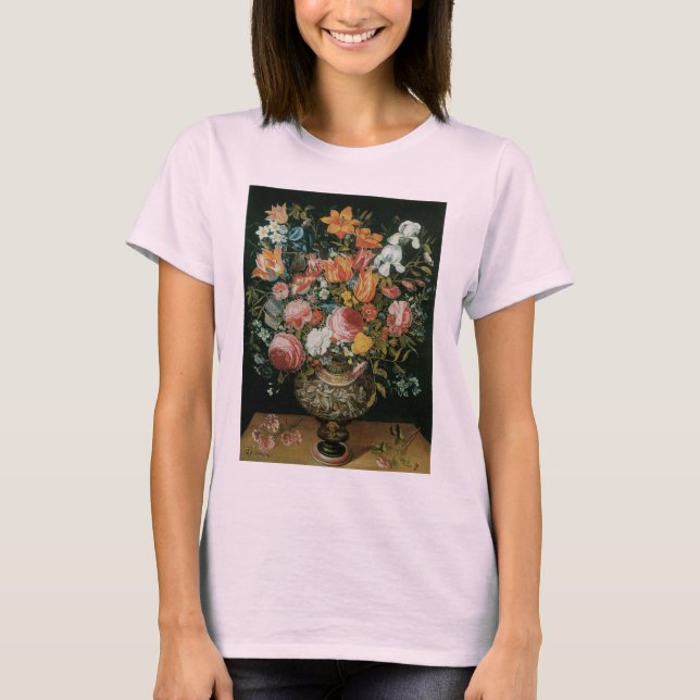 Camiseta Flores de Bodegón Barroco Antiguo en un Jarrón (Anverso)