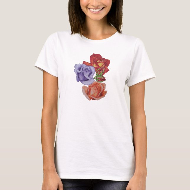Camiseta flores de bonito rosas rojas y rosas de flores (Anverso)