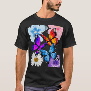 Camiseta Flores de bonito y mariposas Pink Blue Purple Ye