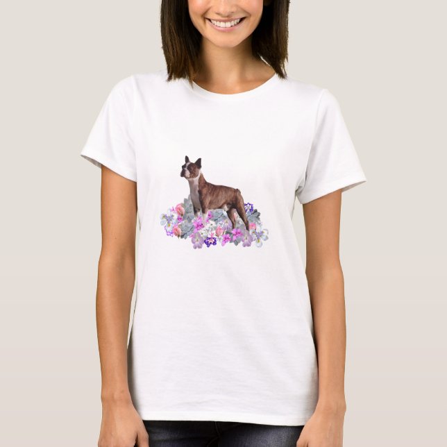 Camiseta Flores de Boston Terrier (Anverso)