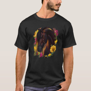 Camiseta Flores de caballo Pintura linda Flor Cabalgata
