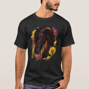 Camiseta Flores de caballo Pintura linda Flor Cabalgata