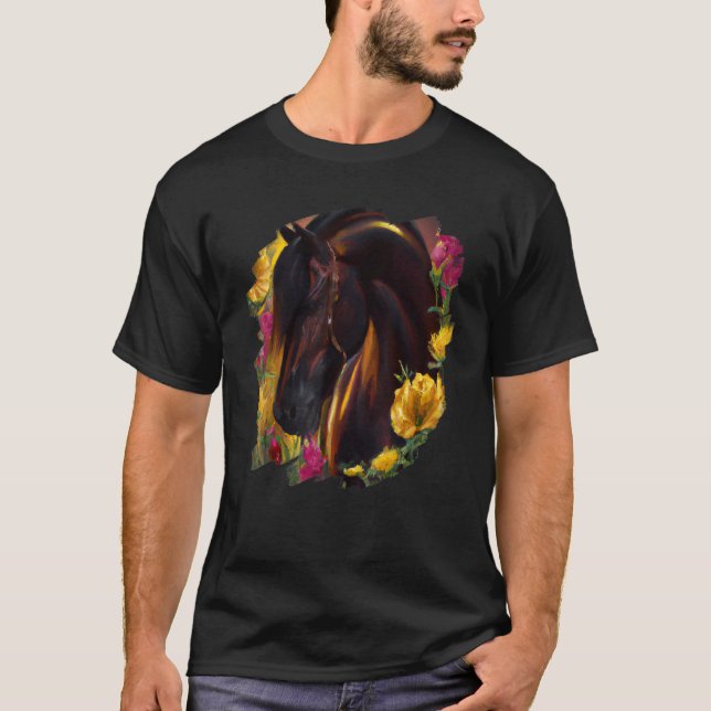 Camiseta Flores de caballo Pintura linda Flor Cabalgata (Anverso)