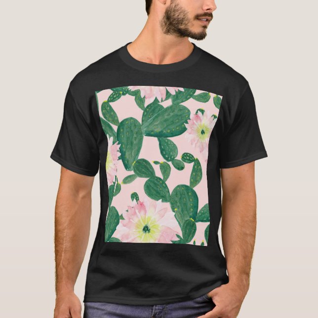 Camiseta Flores de cactus: pintura acuarela (Anverso)