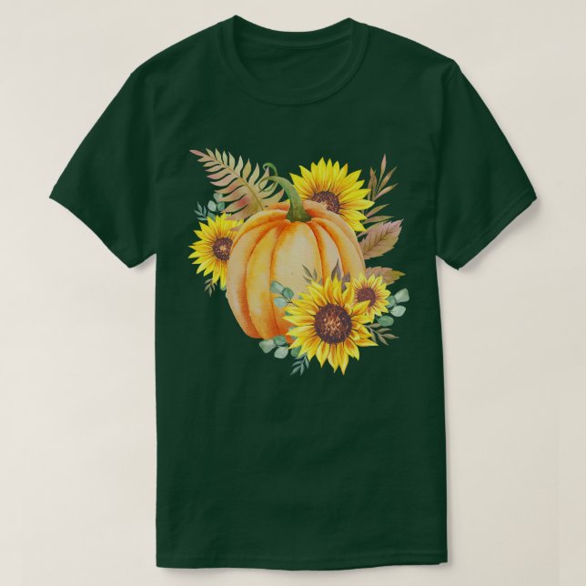 Camiseta Flores de calabaza girasoles Halloween Ropa otoño (Diseño del anverso)