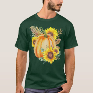 Camiseta Flores de calabaza girasoles Halloween Ropa otoño