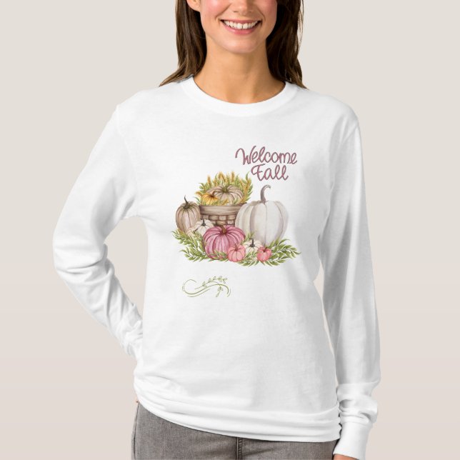 Camiseta Flores de calabazas de otoño de bienvenida (Anverso)