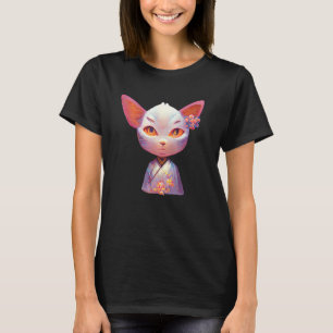 Camiseta Flores de cerezo carácter Espíritu gato kimono