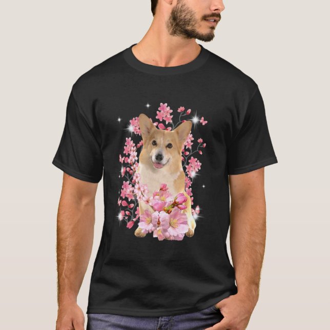 Camiseta Flores de cerezo Corgi (Anverso)