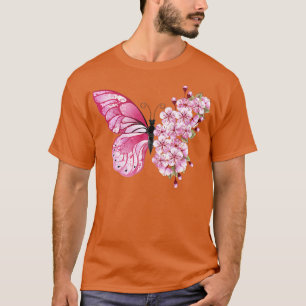 Camiseta Flores de Cerezo Japonesas Rosa Mariposa Sakura
