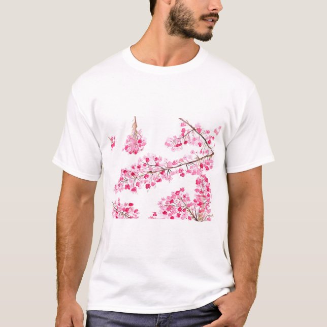 Camiseta Flores de cerezo rosa moda acuarela (Anverso)