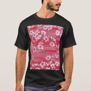 Camiseta Flores de cerezo, sin costura, patrón de acuarela.
