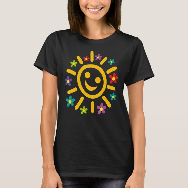 Camiseta Flores de color azul veraniego y diversión (Anverso)