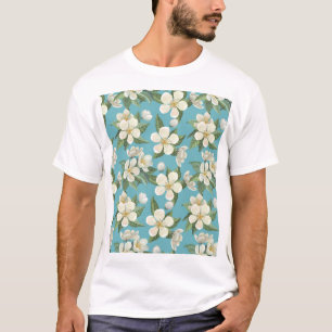 Camiseta Flores de color blanco hojas verdes