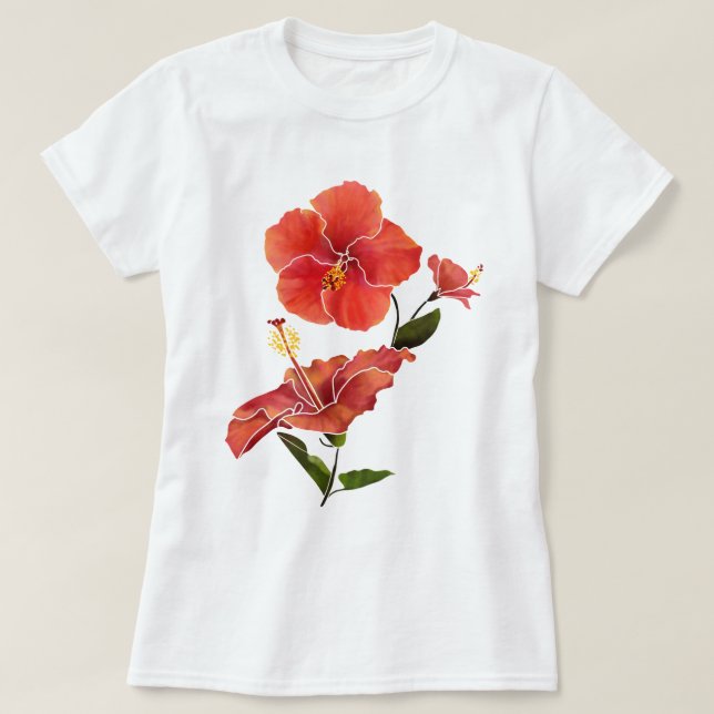 Camiseta Flores de color rojo hibiscus (Diseño del anverso)