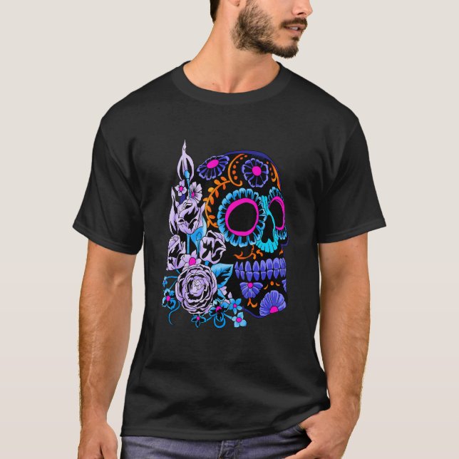 Camiseta Flores De Cráneo De Azúcar Día De Muertos Dia Muer (Anverso)