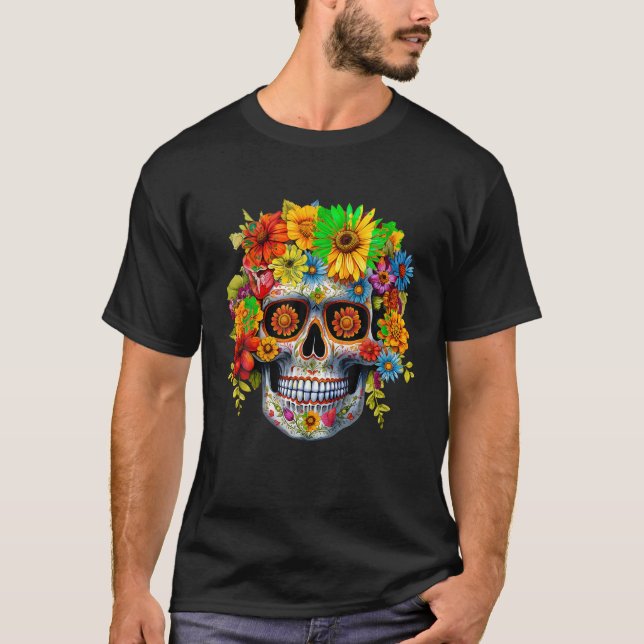 Camiseta Flores De Cráneo De Azúcar Día De Muertos Gi (Anverso)