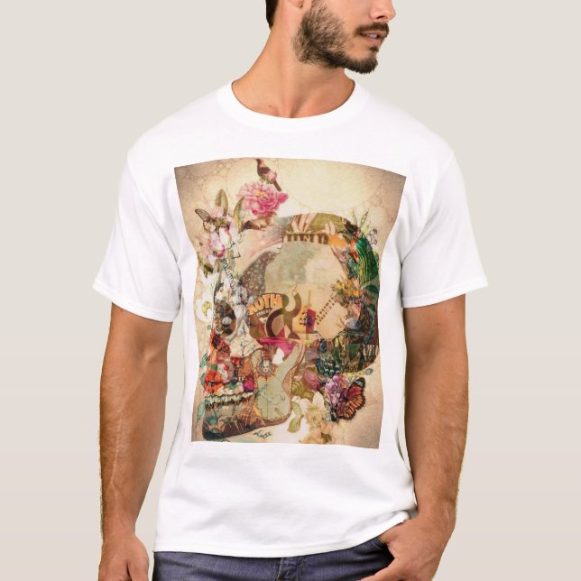 Camiseta Flores de cráneo de azucarero vintage (Anverso)