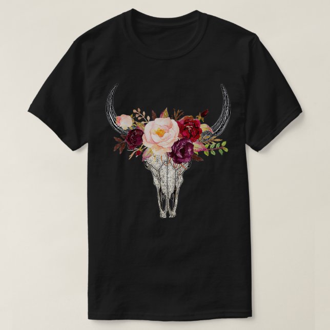 Camiseta Flores de cráneo de toro adorables  (Diseño del anverso)
