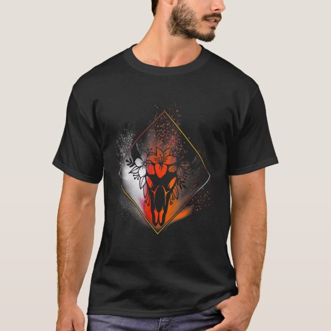 Camiseta Flores de cráneo de vaca boho diamante blanco rojo (Anverso)